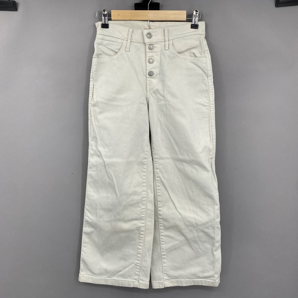 Levi's Mile High Cropped Wide Leg Jeans Womens 24 Cream Off White Button Fly